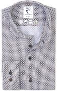 R2 Overhemd Poplin Graphical Print Beige Blue