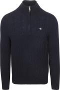 Gant Halfzip Lamswol Trui Cable Navy