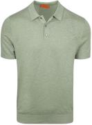 Suitable Knitted Polo Cotton Linen Groen