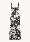 Maje Midi jurk met cut-out detail en bloemenprint