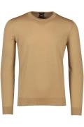 Hugo Boss trui camel effen merinowol ronde hals