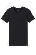 Schiesser t-shirt effen zwart Long Life Cotton v-hals