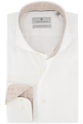Thomas Maine business overhemd wit effen 100% katoen lichtbruine detai...