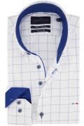 Portofino casual overhemd mouwlengte 7 wit geruit blauwe stippellijn k...