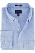 Gant casual overhemd normale fit blauw effen linnen