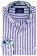 Eden Valley casual overhemd wijde fit blauw wit gestreept linnen Regul...