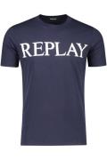 Replay t-shirt navy effen opdruk normale fit 100% katoen