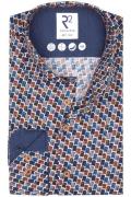 R2 overhemd mouwlengte 7 slim fit navy geprint