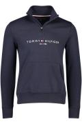 Trui met rits Tommy Hilfiger opstaande kraag donkerblauw effen katoen