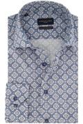 Cavallaro mouwlengte 7 overhemd blauw geprint katoen slim fit