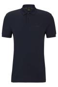 Boss green katoenen polo normale fit effen donkerblauw