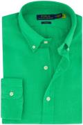 Linnen Polo Ralph Lauren casual overhemd slim fit effen groen