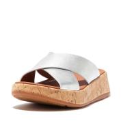 FitFlop F-mode metallic leather/cork flatform cross slides