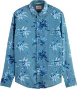 Scotch & Soda Printed linen-viscose blend shirt turquoise wax le