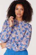 Juffrouw Jansen Waf741 blouse print and smockdetail at cuff multi blue