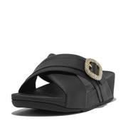 FitFlop Lulu crystal-buckle leather cross slides