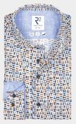 R2 Amsterdam Casual hemd lange mouw beige blue print 124.wsp.027/073