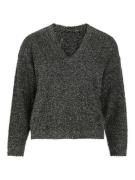 Vila Vicaso rev v-neck ls glitter knit zilverkleurig