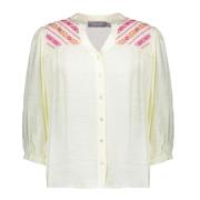 Geisha blouse embroidery at yoke 3/4 sl 53401-14 10 off-white/fuchsia